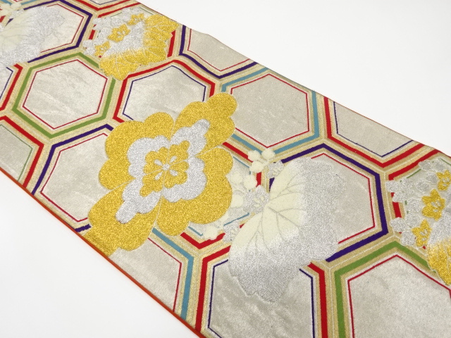 JAPANESE KIMONO / ANTIQUE FUKURO OBI / SILK / WOVEN RHOMBUS FLOWER